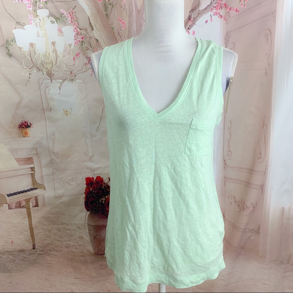 NEW J Crew Knit Good V Neck Linen Tee in Green